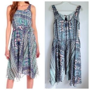 NWT Nanette Lepore Boho Print Sleeveless Dress with Tassel Trim in Blue & Pink